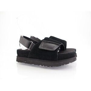 UGG Goldenstar Platform Slingback Sandal Size 12 Black Suede Flat Shoes
